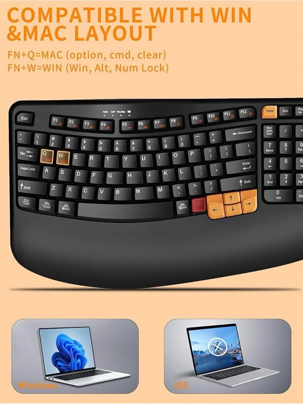 RECCAZR || Ergonomic Wireless Keyboard with Orange Accent Keys